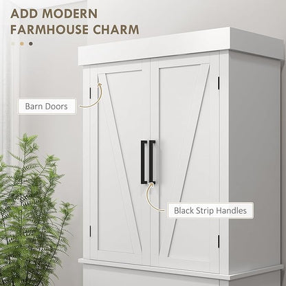 72" H Farmhouse Kitchen Pantry, Freestanding Storage Cabinet with 4 Barn Doors, Drawer, 5-Tier Shelf and Adjustable Shelves, White, Easy to Maintain, for Dining Room