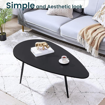 SAYGOER Black Small Coffee Table Modern Oval Coffee Tables Retro Center Table for Small Space Mid Century Coffee Table Rustic Accent Table for Living Room Home Office, Easy Assembly