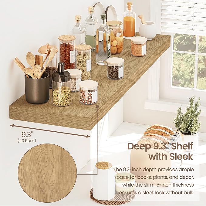 Vivelove 32 Inch Floating Shelves for Wall, 32x9 Display Shelves for Bathroom Living Room Kitchen Bedroom Office Farmhouse Home Decor - Set of 2, Oak