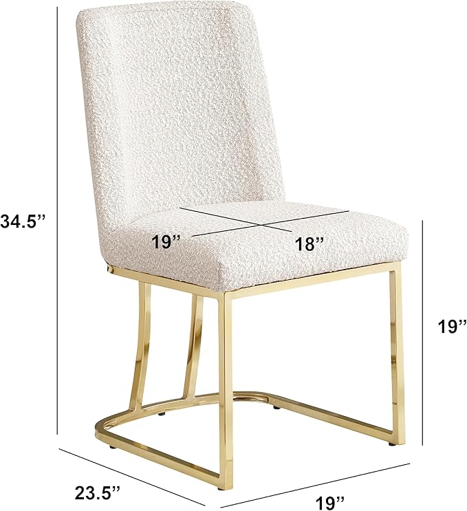 Modern Chairs Set of 2, Chrome Side Chairs & Counter Stools with Ring Pull Back, Luxury Upholstered Chairs for Kitchen Island, Dining Room & Home Bar (Boucle, Cream/Gold, Side Chair)