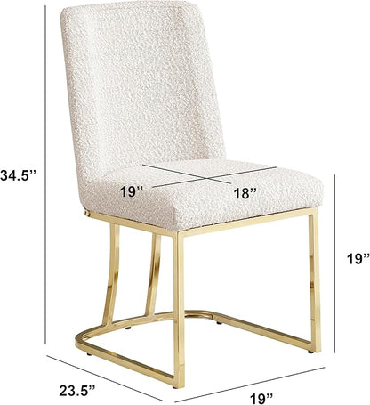 Modern Chairs Set of 2, Chrome Side Chairs & Counter Stools with Ring Pull Back, Luxury Upholstered Chairs for Kitchen Island, Dining Room & Home Bar (Boucle, Cream/Gold, Side Chair)