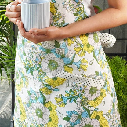 100% Cotton Printed Kitchen Apron with 2 Pockets for Men and Women – Adjustable Chef Apron - Machine Washable