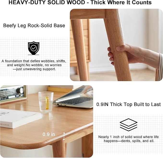 Solid Oak Extendable Dining Table for 4-6 People, 47.2 to 63 Inch, Seamless Expansion, Round Corner Design with Diagonal Legs, Farmhouse Kitchen Table for Small Spaces (Natural)