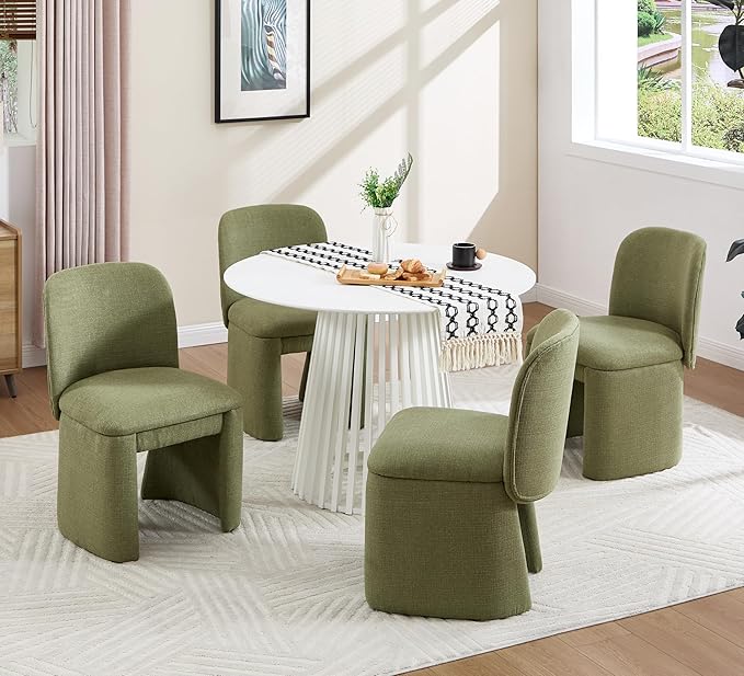 Hyfirm Modern Upholstered Dining Chairs Set of 2, Linen Accent Side Dining Chairs Armless Kitchen Chairs with Curved Back Parsons Chairs for Kitchen Dining Room Living Room, Green