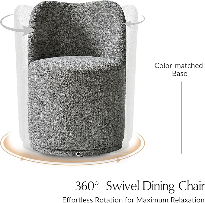 HULALA HOME Boucle Swivel Dining Chairs Set of 6 - Upholstered Barrel Kitchen Chair with 360 Degree Rotation, Gray Modern Accent Vanity Chair for Dining Living Room, Bedroom, Makeup Room
