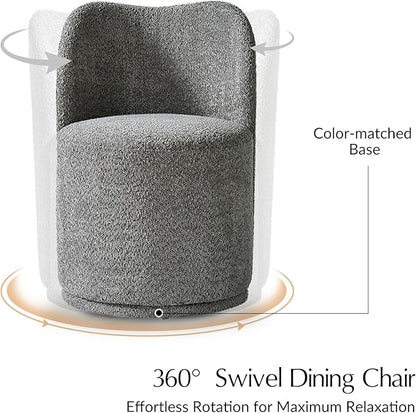 HULALA HOME Boucle Swivel Dining Chair - Upholstered Barrel Kitchen Chairs with 360 Degree Rotation, Gray Modern Accent Vanity Chair for Dining Living Room, Bedroom, Makeup Room