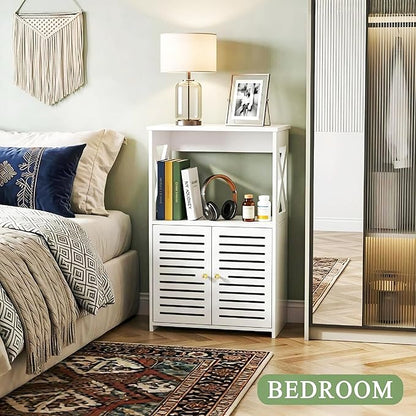 BYFU Bathroom Storage Cabinet, 3-Tier White Small Floor Cabinet Freestanding Organizer with Door and Shelf for Living Room Hallway Kitchen Small Space