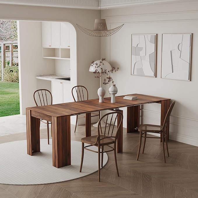 Folding Dining Table for 10-12 People, 118.5" Extendable Kitchen Table for Home Dining Room, Modern Dining Table Large Long Dining Room Table for Big Family Restaurant Furniture, Walnut