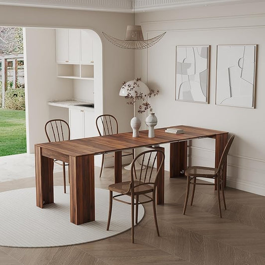 Folding Dining Table for 10-12 People, 118.5" Extendable Kitchen Table for Home Dining Room, Modern Dining Table Large Long Dining Room Table for Big Family Restaurant Furniture, Walnut
