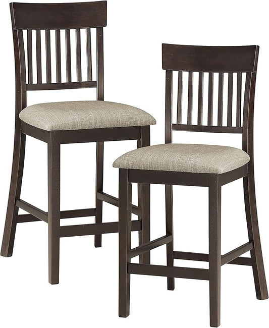 Lexicon Counter Height Stools Set of 2 - Attis Kitchen Counter Stools Set of 2, Upholstered Padded 25.5" Seat Height, Sturdy Solid Wood, Farmhouse Kitchen Chairs, Slat Back, Easy Assembly, Dark Brown