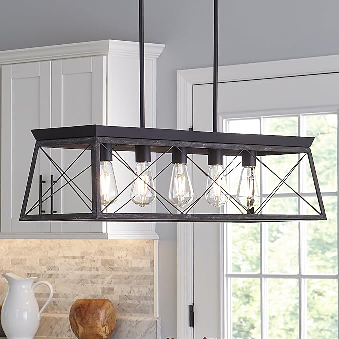 Progress Lighting Briarwood Collection 5-Light Dining Room Light Fixture, Farmhouse Style Modern Chandelier for Kitchen and Dining Room, 38" by 9", Black