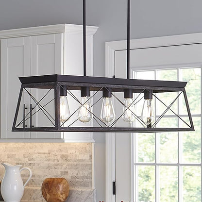 Progress Lighting Briarwood Collection 5-Light Dining Room Light Fixture, Farmhouse Style Modern Chandelier for Kitchen and Dining Room, 38" by 9", Black