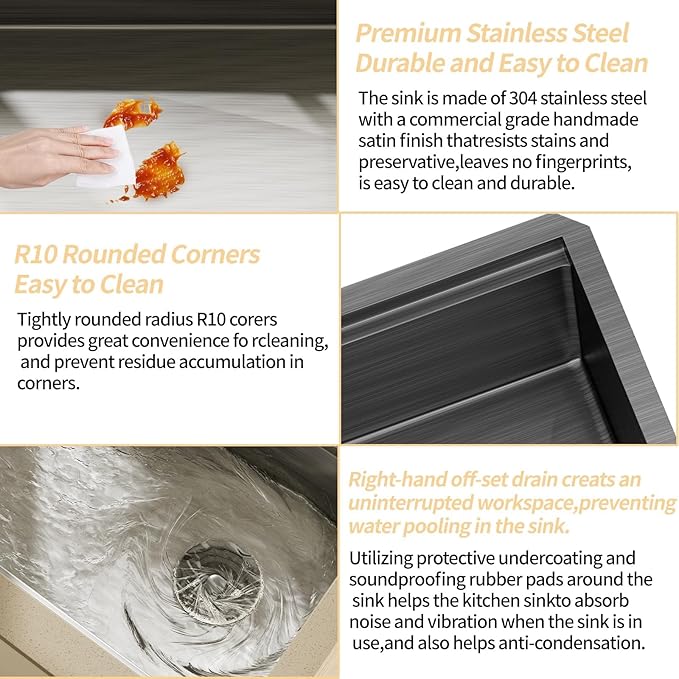 33 Inch Black Stainless Steel Undermount Single Bowl Sinks,33x19x9 Inch Deep Sink, 16 Gauge Workstation Kitchen Sinks, Modern Undermount Kitchen Sink with Ledge and Accessories