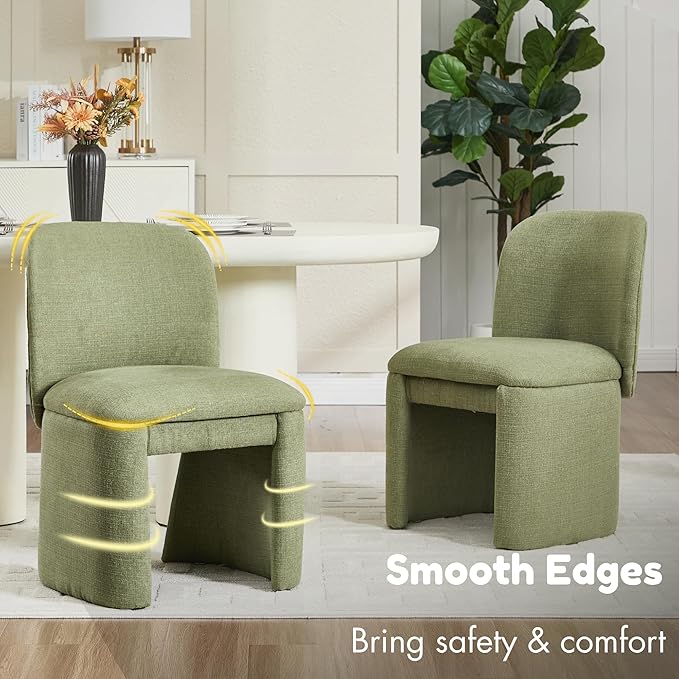Hyfirm Modern Upholstered Dining Chairs Set of 2, Linen Accent Side Dining Chairs Armless Kitchen Chairs with Curved Back Parsons Chairs for Kitchen Dining Room Living Room, Green