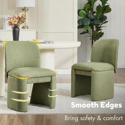 Hyfirm Modern Upholstered Dining Chairs Set of 2, Linen Accent Side Dining Chairs Armless Kitchen Chairs with Curved Back Parsons Chairs for Kitchen Dining Room Living Room, Green
