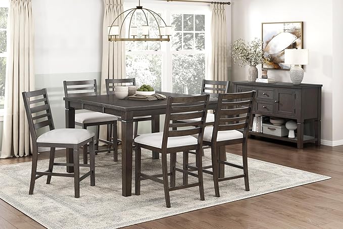 Dark Espresso Finish Counter Height Table with Removable Leaf, Classic Square Wooden Furniture for Kitchen Islands