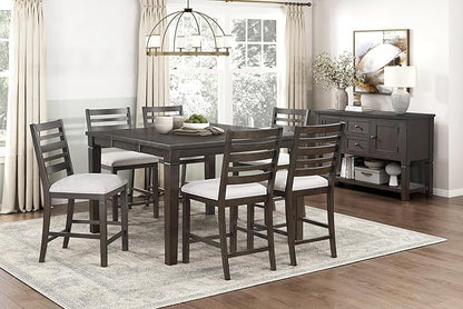 Dark Espresso Finish Counter Height Table with Removable Leaf, Classic Square Wooden Furniture for Kitchen Islands