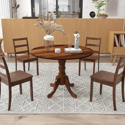Giantex 39-Inches Round Rubber Wood Dining Table for 4 with Legs, 220 Lbs Capacity, Kitchen Table for Dining Room, Living Room, Restaurant, Dinner, Dinette (Walnut)