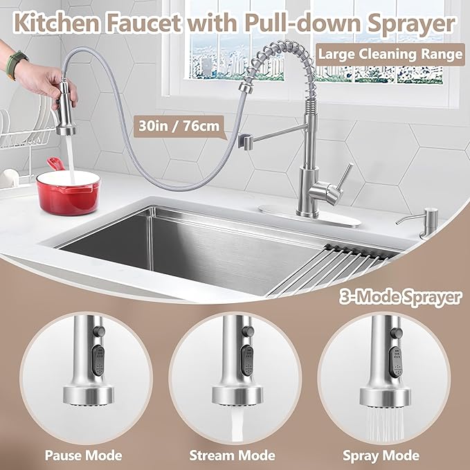 Herogo 33x19 Inch Kitchen Sink with Accessories, 18/10 Stainless Steel Undermount Kitchen Sink Workstation Single Bowl R10 Corner 10 Inch Deep