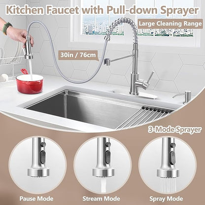 Herogo 33x19 Inch Kitchen Sink with Accessories, 18/10 Stainless Steel Undermount Kitchen Sink Workstation Single Bowl R10 Corner 10 Inch Deep
