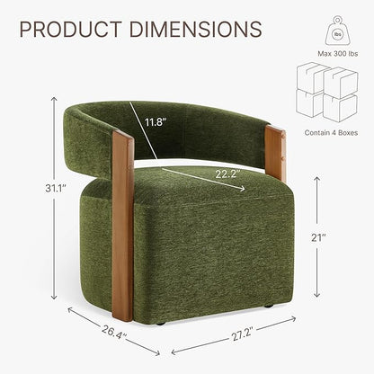KISLOT Upholstered Dining Chairs Set of 4, Barrel Modern Dining Room Chairs with Casters, Kitchen Side Wooden Armchair with Fabric Cushion Seat for Bedroom, Livingroom, Reading Room, Green, 4 Boxs