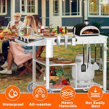 COZEER Outdoor Grill Table for Blackstone Griddle, Pizza Oven Table, Movable Grill Cart Pizza Oven Stand for Onni, Outside Patio, Kitchen Cooking Prep Table BBQ Cart for Party, Bar, Camping