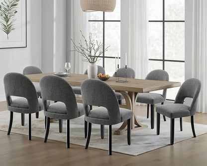 Dining Chairs Set of 8, Modern Farmhouse Upholstered Kitchen Chairs, Wooden Dining Room Chairs with Grey Linen Fabric