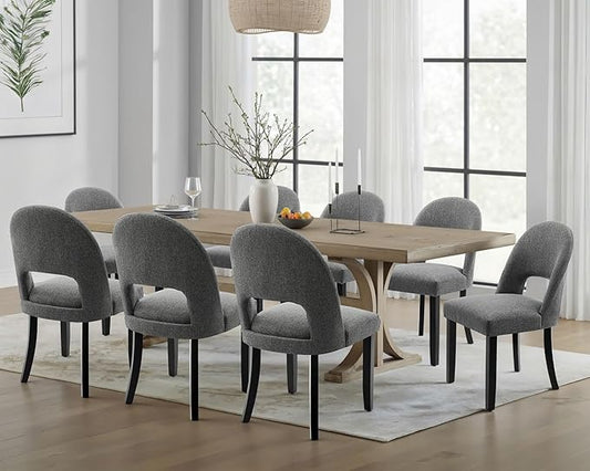 Dining Chairs Set of 8, Modern Farmhouse Upholstered Kitchen Chairs, Wooden Dining Room Chairs with Grey Linen Fabric