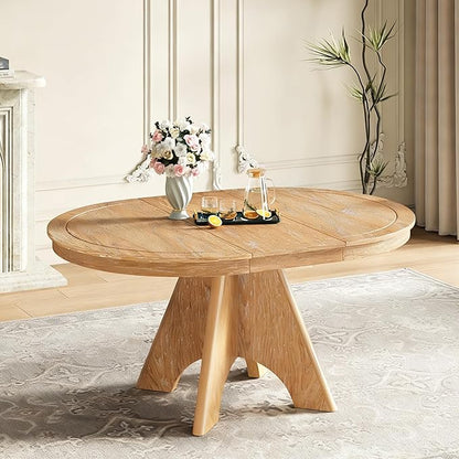 Merax Vintage Extendable Dining Table for 4-6 People, 42 to 58 Inch Rustic Farmhouse Kitchen Table with Drop Leaf, Distressed Finish & Sturdy Crossed Legs, Natural Wood Wash