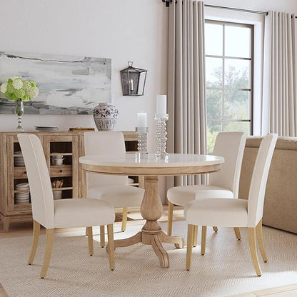 Homepop Scalloped Detail Dining Chair|Upholstered Parsons Dining Chairs |Decorative Home Furniture, Cream Textured Woven (Set of 2)