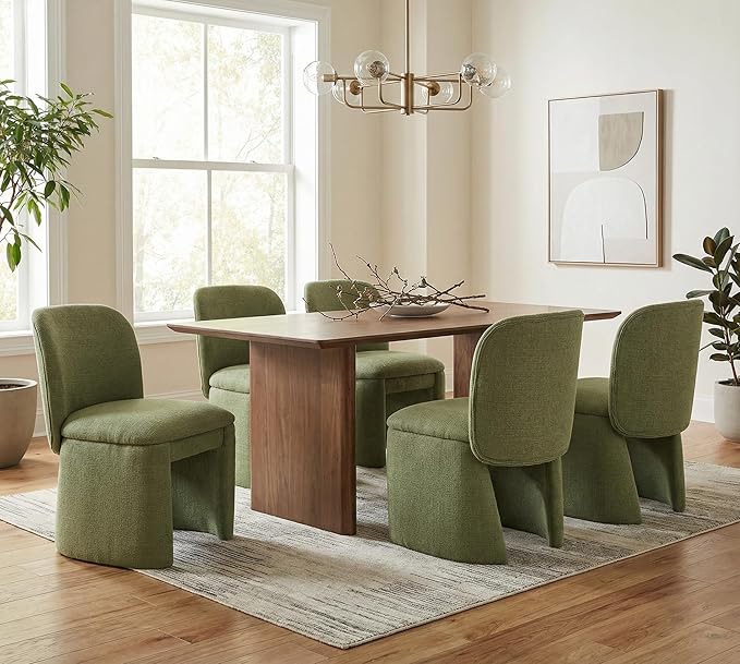Hyfirm Modern Upholstered Dining Chairs Set of 4, Linen Accent Side Dining Chairs Armless Kitchen Chairs with Curved Back Parsons Chairs for Kitchen Dining Room Living Room, Green