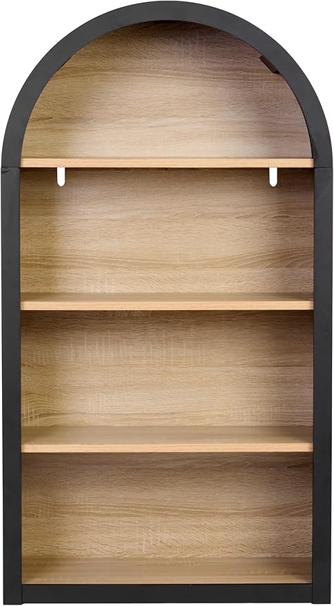 Ball & Cast 43" Tall Arched Storage Cabinet,Modern 4-Tier Wooden Display Cabinet with Open Shelves,Versatile Floor Bookcase Cabinet Organizer for Library,Living Room, Office, Black