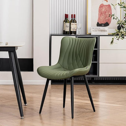 Kidol & Shellder Dining Chairs Set of 2, Mid Century Modern Kitchen Chairs with Black Metel Legs, PU Leather Upholstered Side Chair for Dining Room, Living Room, Lounge, Restaurant, Bean Green