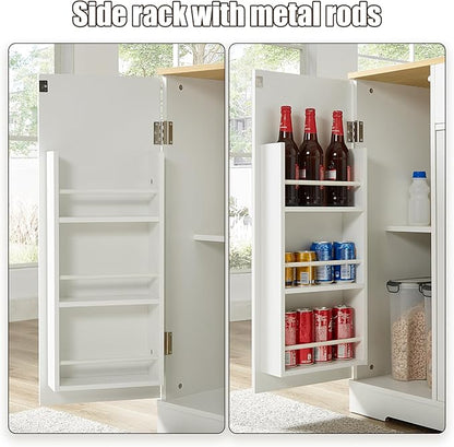 53 inch Large Kitchen Island Cart with Trash Can Storage Cabinet,Drawer and Adjustable Shelves,Breakfast Bar Cabinet for 13 Gallon Garbage Bin (White+Oak@w)