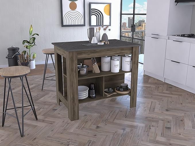 GOWE Cala Kitchen Island, Four Legs, Three Shelves -Dark Brown/Onyx