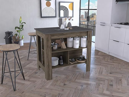 GOWE Cala Kitchen Island, Four Legs, Three Shelves -Dark Brown/Onyx