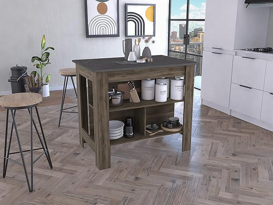 GOWE Cala Kitchen Island, Four Legs, Three Shelves -Dark Brown/Onyx