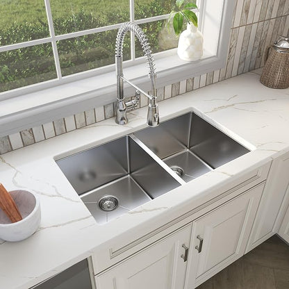MSI 32 inch Undermount 50/50 Double Bowl 16 Gauge Stainless Steel Kitchen Sink and Strainer