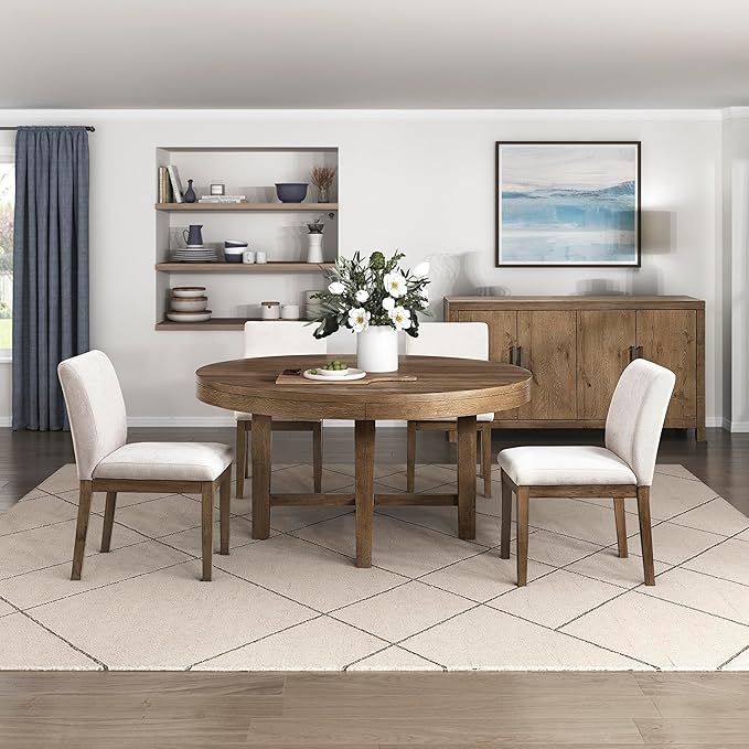 Lexicon Modern Dining Chairs Set of 2 - Textured Fabric Upholstered Kitchen Chairs, Solid Wood Legs, Small Accent Seating for Dining Room Table, Comfy Kitchen, Living Room, Easy Assembly, Brown Gray