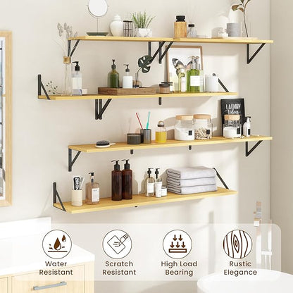 8" Deep Floating Shelves for Wall,16 inch Wood Wall Shelves Set of 2,Wide Floating Bookshelf with Sturdy Metal Brackets,Hanging Storage Floating Shelf for Living Room,Bedroom,Bathroom,Office,Oak