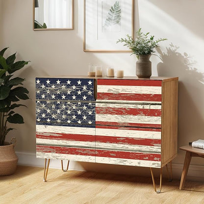 SIGNWIN Sideboard Buffet Cabinet, Kitchen Storage Cabinet with 2 Doors, Vintage Classic American Flag, Cupboard Console Table for Dining Room - 35" L x 18" W x 29" H
