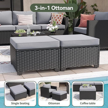 Aoxun 8 Piece Outdoor Patio Furniture Set 7 Seats, Outdoor Sectional with Thick Waterproof Cushions & Storage Coffee Table, Patio Conversation Sets for Garden,Backyard, Porch, Balcony, Deck, Gray