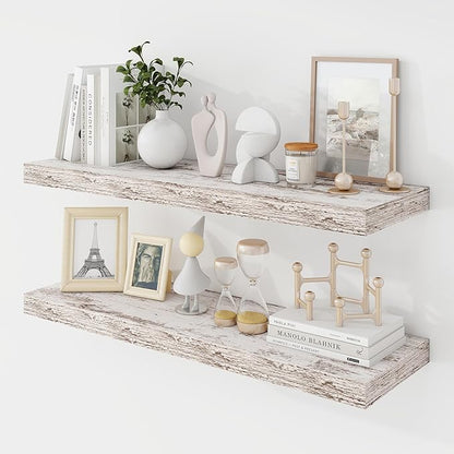 Acovy 30 Inch Floating Shelves, 9.3" Deep Floating Shelf Wall Mounted, 30" Wall Shelves, Rustic Deep Bookshelf, Large Display Shelves & Storage Shelves for Bedroom, Living Room, Rustic, Set of 2