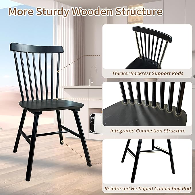 Windsor Dining Chairs Set of 4, Farmhouse Solid Wood Kitchen Chair with Spindle Back, Modern Side Dining Chairs Set for Dining Room, Kitchen, Restaurant, White