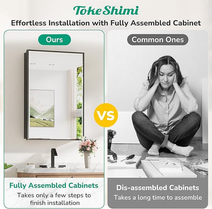 TokeShimi 26x30 Recessed Medicine Cabinet with Mirror Wall Mounted, Metal Beveled Mirror with Storage for Bathroom Vanity, Aluminum Alloy Medicine Cabinet Mirrored Black
