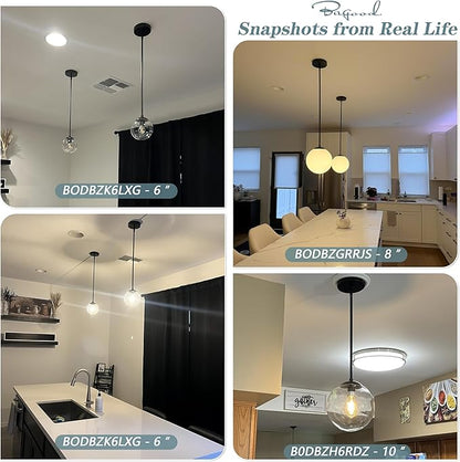 Bagood 10" Globe Pendant Light Black 2 Pack Mid Century Pendant Light Globe Pendant Lights Kitchen Island Matte Black Finished with Clear Glass Adjustable Ceiling Light Fixtures for Dining Room Bar