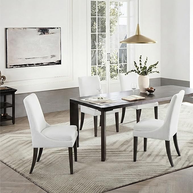 KISLOT Upholstered Dining Chairs Modern Sidechair Performance Fabric High Back Armlesschair for Diningroom Kitchen,White,Set of 4(2 Box)