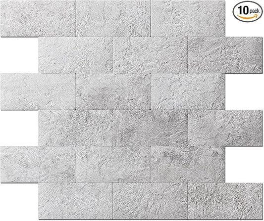 Art3d 10-Pack Peel and Stick Backsplash Wall Tile for Kitchen Bathroom Fireplace Vanitity in Natural White