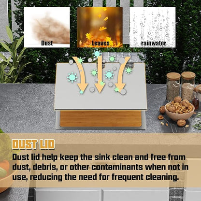 21x18 Inch Kitchen Sink With Dust Lid-Stainless Steel Drop In Single Bowl Built-in Ledge Topmount Workstation Sink Fully Covering Sink To Maintain Cleanliness Suit Outdoor&Indoor Kitchen