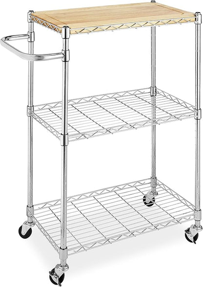 Whitmor Supreme Kitchen and Microwave Cart Wood & Chrome 13.25 x 27.5 x 33.5 inches